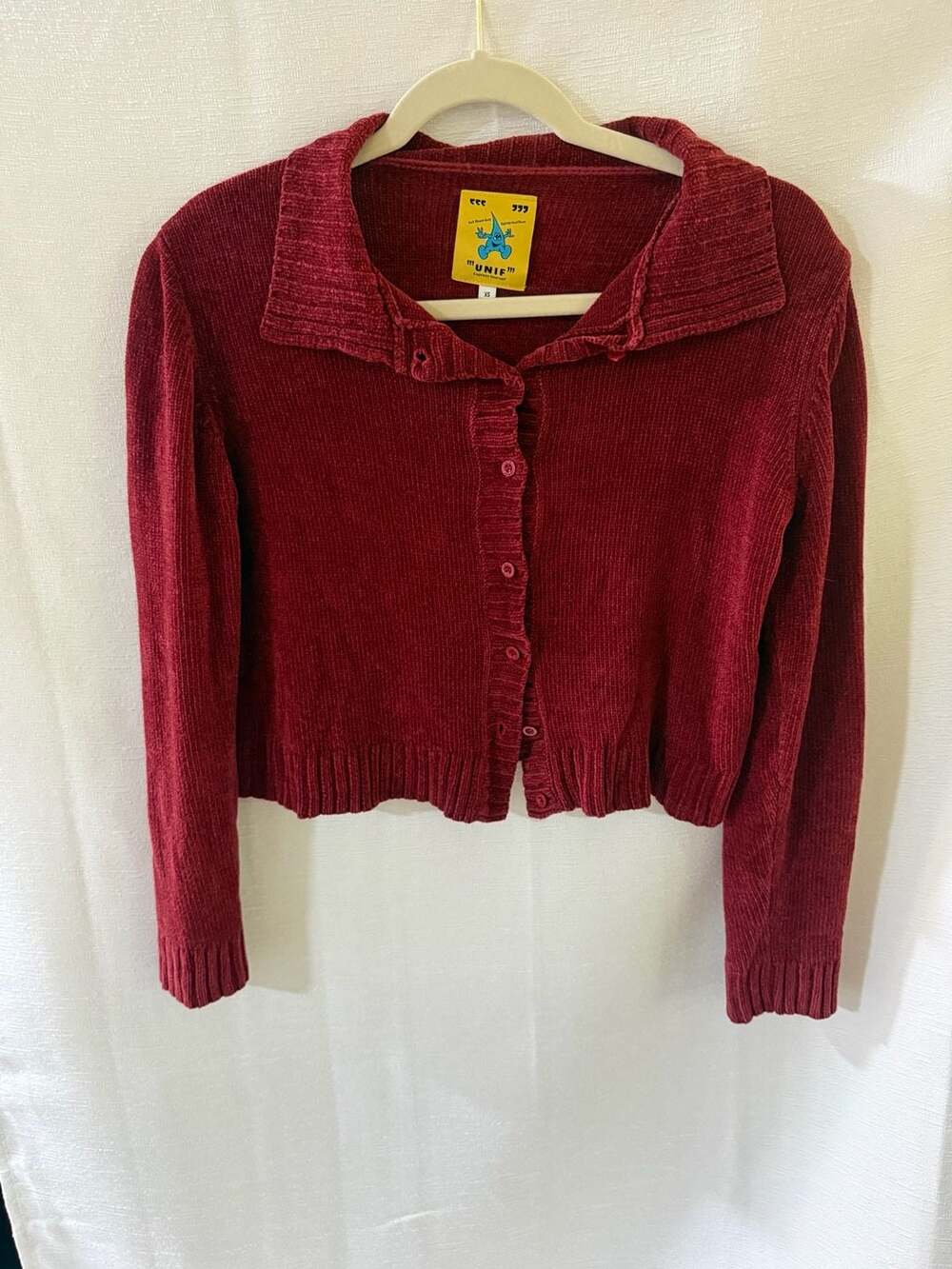 UNIF Women's Red Corduroy Button-Up Cropped Cardigan Size XS